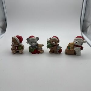 Adorable Vintage Homco Christmas Teddy Bear Puppies Kitten Figurines Lot Of 4